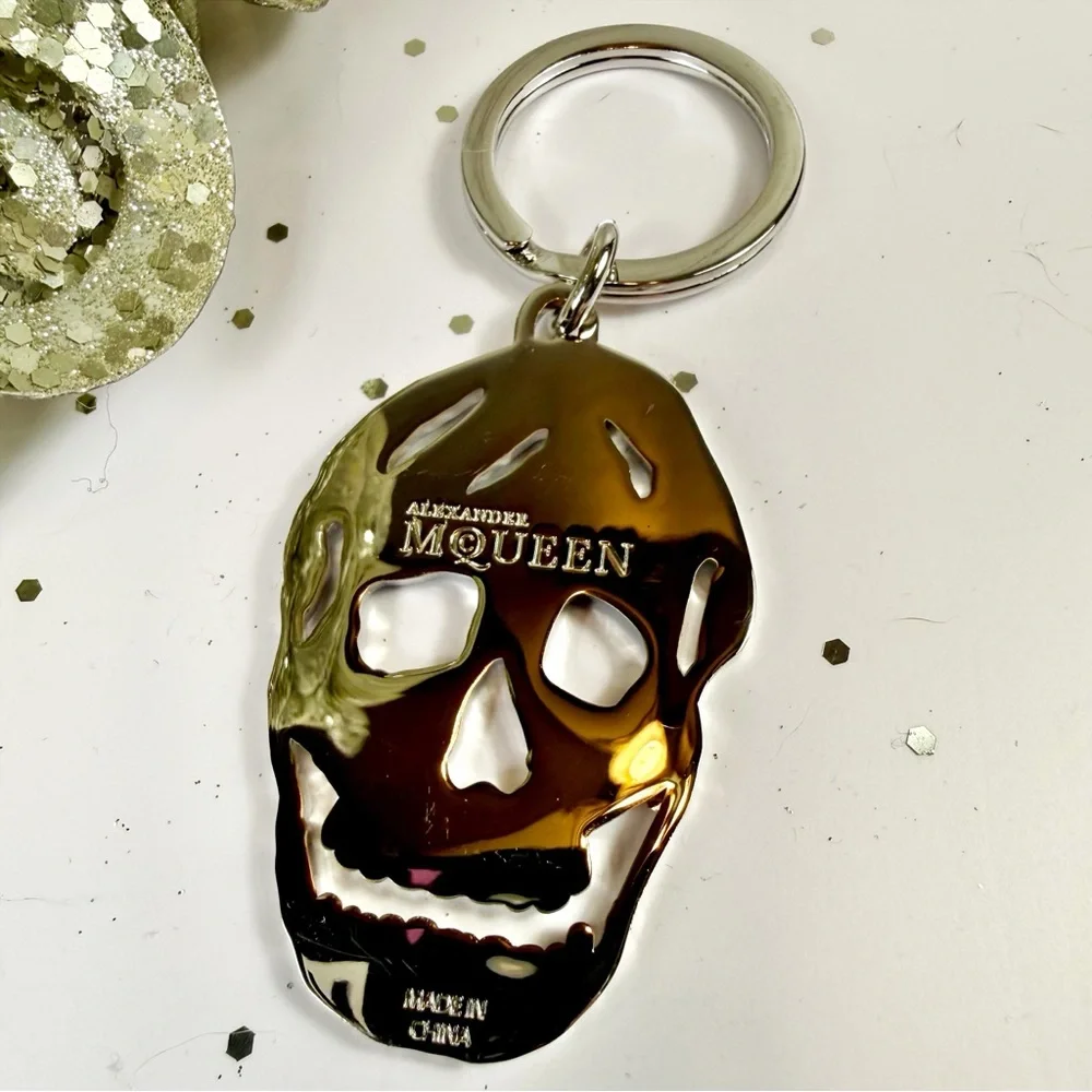 Alexander McQueen Navy Blue & Silver Skull Bag Charm/Keychain